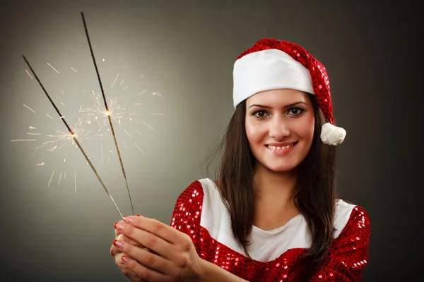 Santa helper con fuochi d'artificio — Foto Stock