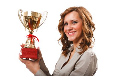 Businesswoman with golden cup clipart