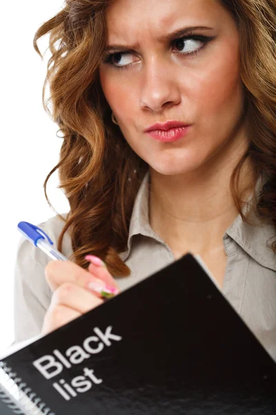 Femme d'affaires écrivant une liste noire — Photo
