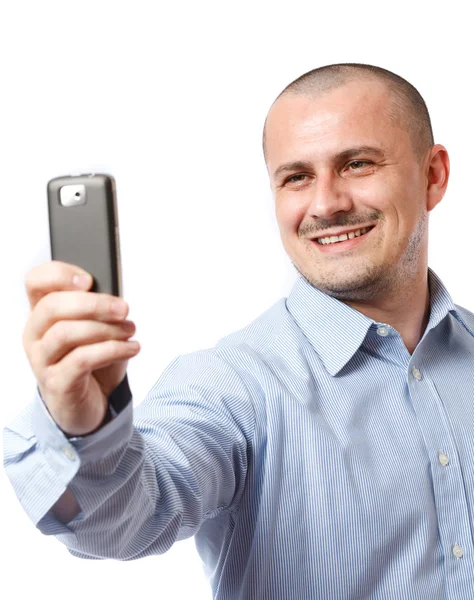 Homme d'affaires prenant des photos avec un téléphone portable — Photo