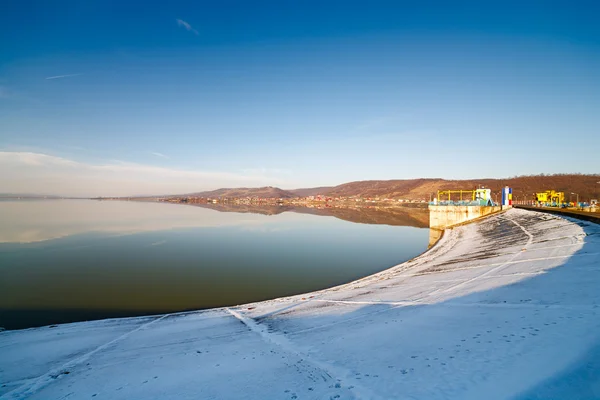 Paysage Avec Lac Barrage Budeasa Arges Roumanie — Photo