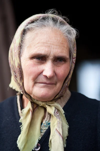 Old Rural Woman Kerchief Outdoor — Stock Photo, Image
