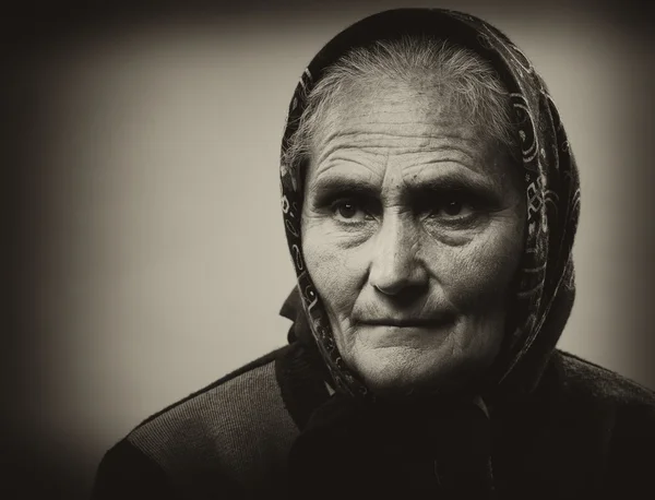 Senior woman with kerchief — Stock Photo, Image