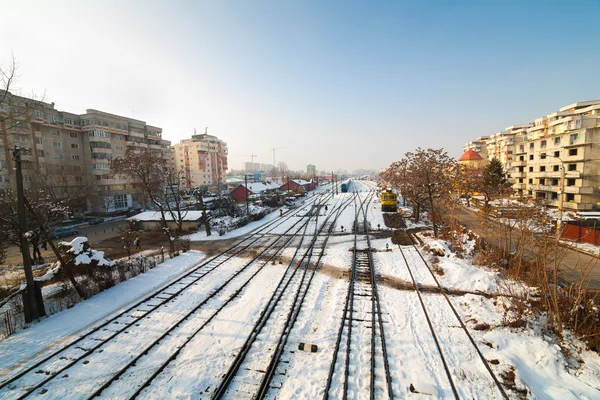 Jernbane om vinteren – stockfoto