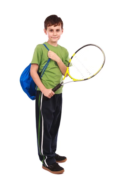 白で隔離されるテニス少年 — ストック写真