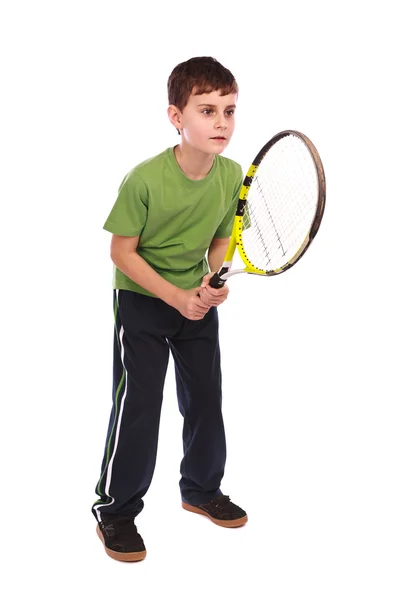 Мальчик-теннис изолирован на белом — стоковое фото