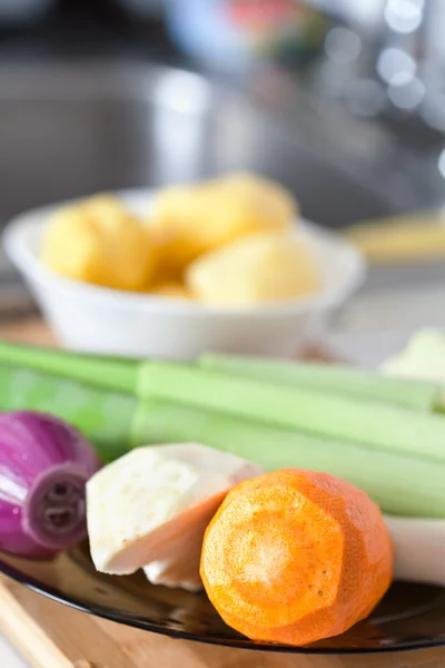 Closeup Vegetables Plate Kitchen — Stock Photo, Image