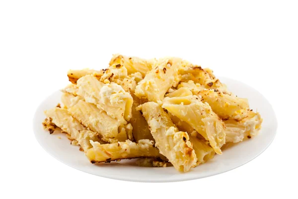 Close Van Macaroni Met Kaas Geïsoleerd Witte Achtergrond — Stockfoto