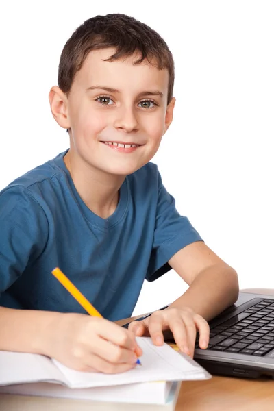 Školák na laptop — Stock fotografie
