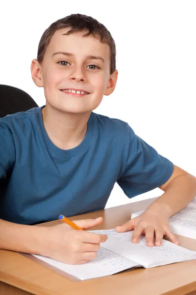 Školní dítě dělat domácí úkoly — Stock fotografie