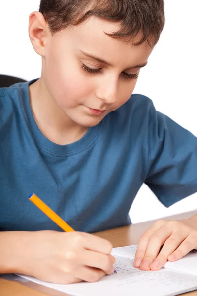 Školní dítě dělat domácí úkoly — Stock fotografie