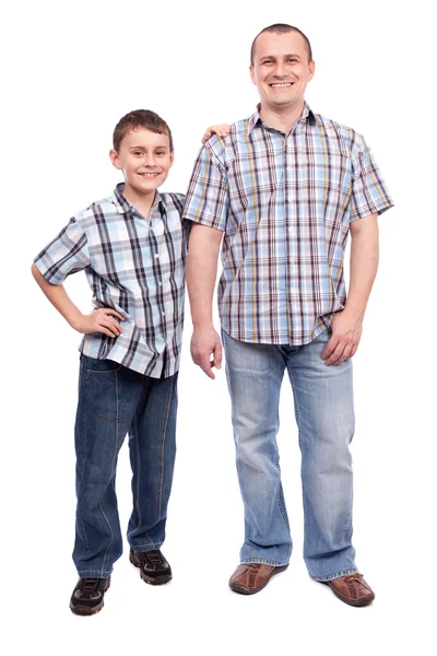 Ojciec i syn odizolowani na białym — Zdjęcie stockowe