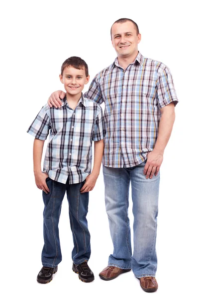 Ojciec i syn odizolowani na białym — Zdjęcie stockowe