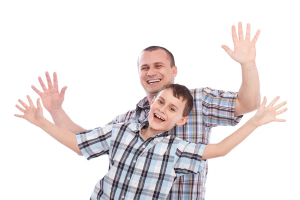 Pai e filho alegres — Fotografia de Stock