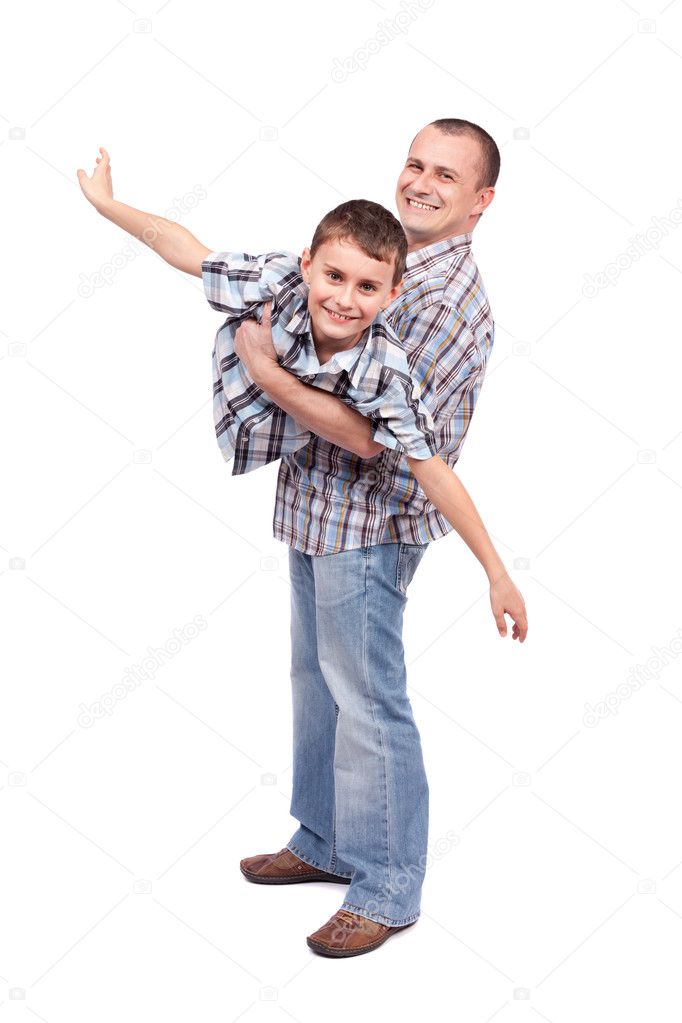 Father and son playing