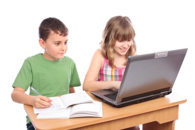 School children working together, educational concept clipart