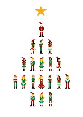 Xmas pixel characters series clipart