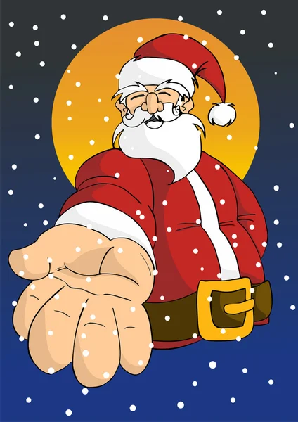 Kerstmis Serie Briefkaart Achtergrond Vrolijke Santa Geven Zijn Rechterhand Met — Stockvector