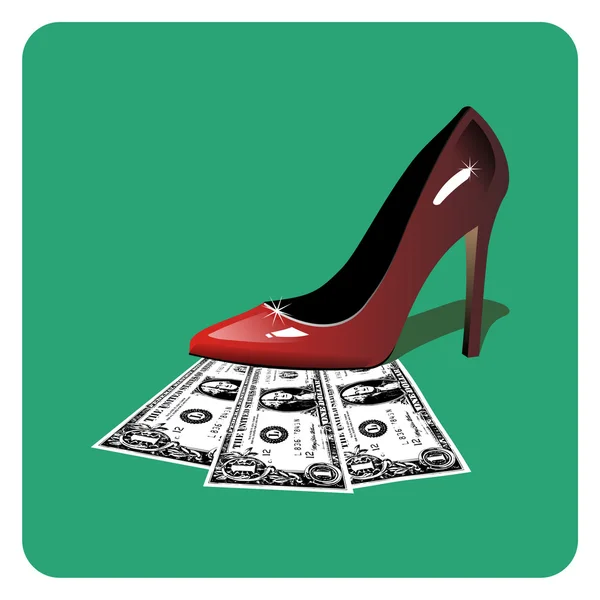 Dollars sous un stiletto rouge — Image vectorielle