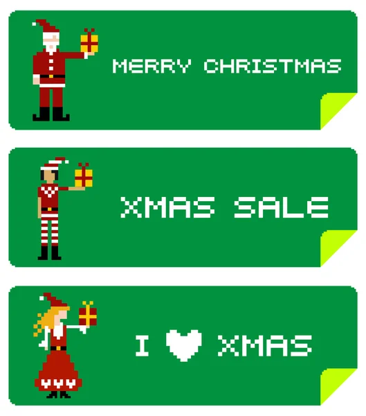 Etiquetas Natal Com Diferentes Personagens Pixelados Temporada Engraçada — Vetor de Stock
