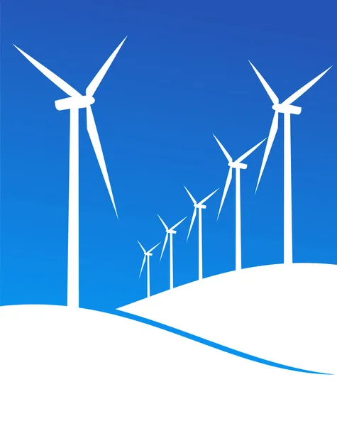 Groep Van Windmolens Witte Silhouetten Blauwe Achtergrond Vector Beschikbaar — Stockvector