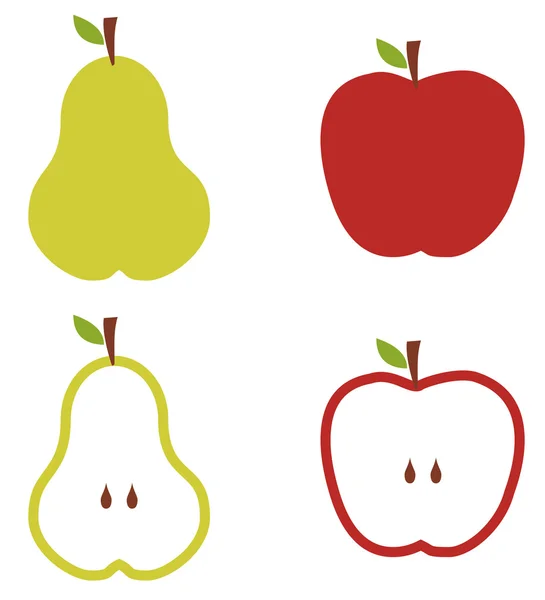 Apfel Und Birnenmuster Silhouetten Auf Weißem Hintergrund — Stockvektor