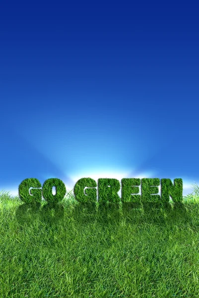 在新鲜的草地纹理去的绿色标志 清除蓝蓝的天空背景 — 图库照片