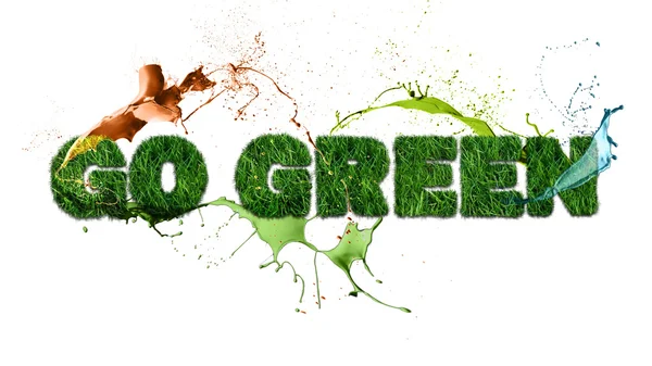 Текстурированный Зеленый Знак Над Белым Многоцветный Состав Жидких Брызг — стоковое фото