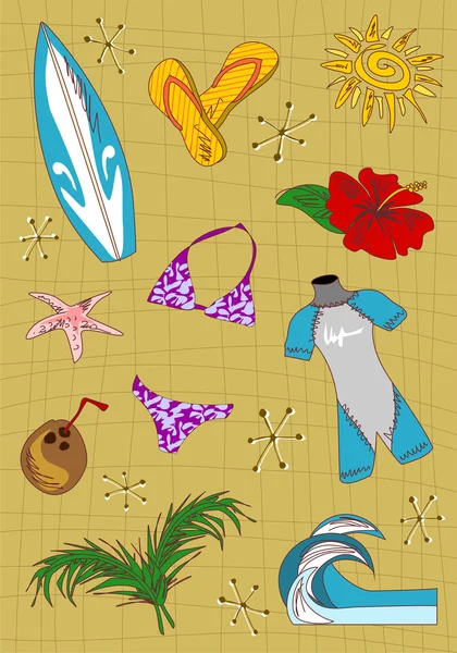 Jeu d'icônes de dessin animé surf . — Image vectorielle