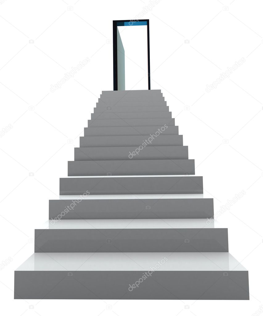 Staircase with open door. 3D illustration