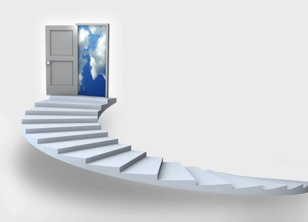 Lépcsőház Nyitott Ajtót Hogy Egy Félig Felhős Kék Illusztráció — Stock Fotó