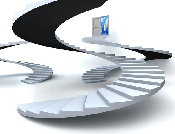 Varias Escaleras Con Puerta Abierta Cielo Azul Semi Nublado Ilustración — Foto de Stock