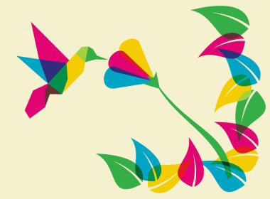 Spring time humming bird and flower clipart