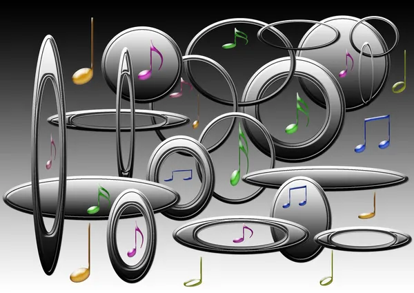 stock image Colorful musical notes and circles on gray background