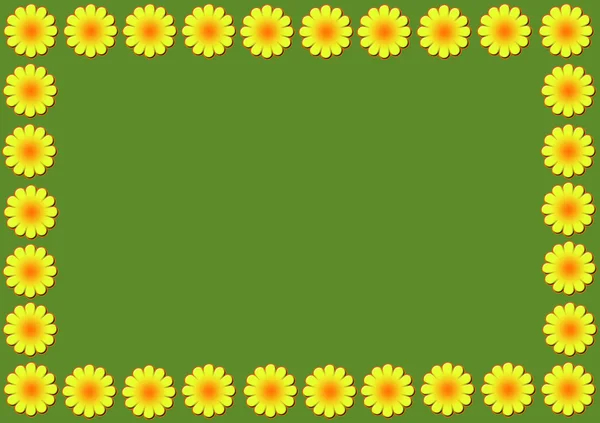 Gelbes Gänseblümchenmuster Auf Grünem Hintergrund Mit Leerzeichen Der Mitte Für — Stockfoto