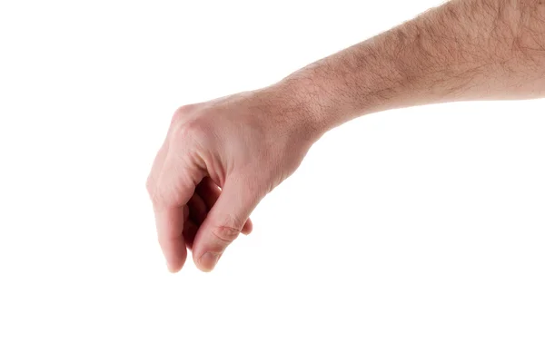 Мужская рука выбирает объект изолирован на белом фоне — стоковое фото