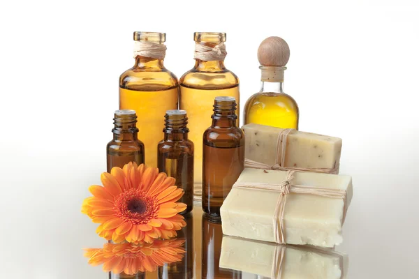 Spa Treatment Oils and Raw Soap — Stock Photo, Image