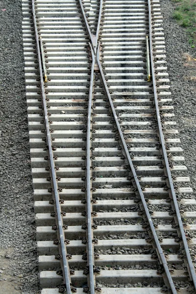 Cross Railway Tracks Laid Concrete Sleepers — Stock Photo, Image