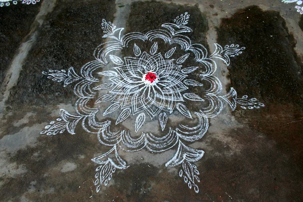 Rangoli Arte Dibujar Diseños Utilizando Polvo Piedra — Foto de Stock