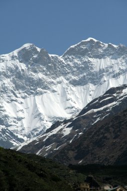 Parlak, göz kamaştırıcı, Himalaya zirveleri karlı ve beyaz