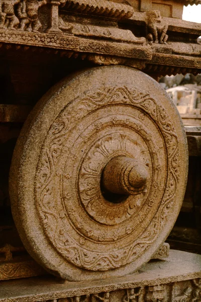 Колесо Каменной Колесницы Храм Виджая Виттала Хампи Карнатака Индия — стоковое фото