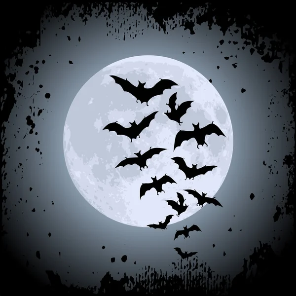 月亮和蝙蝠的背景之间的光晕 — 图库矢量图片