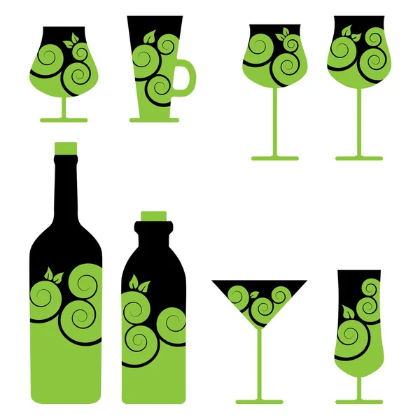 Vetor vinho e copos de cocktail —  Vetores de Stock