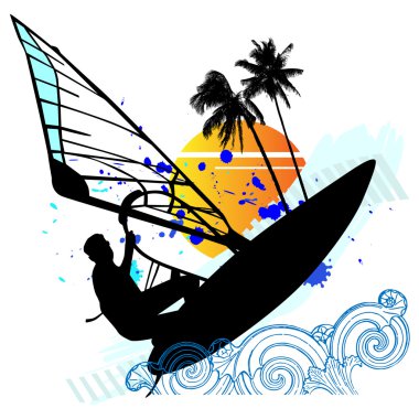 Windsurfing - vector set clipart