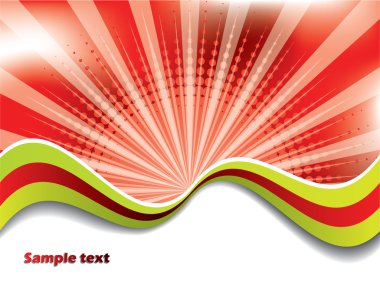 Abstract red background with colored waves clipart