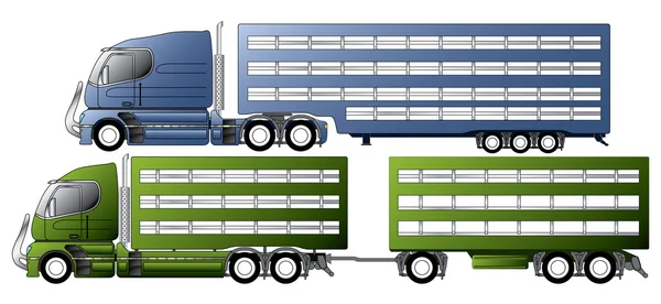 Trucks with animal transportation trailers — Stock Vector