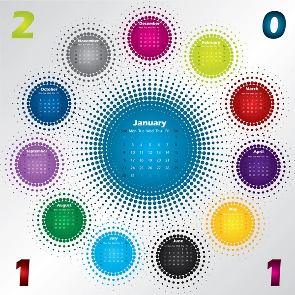 Färgglada halvton kalender för år 2011 — Stock vektor