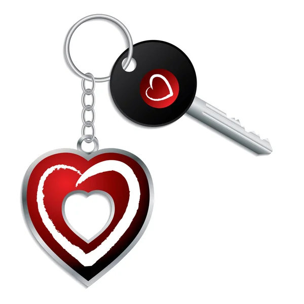 Herz Design Schlüssel mit Schlüsselanhänger und Schlüsselanhänger — Stockvektor