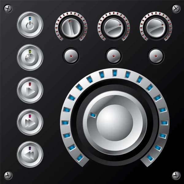 Compteur de volume led bleu avec boutons multimédia — Image vectorielle