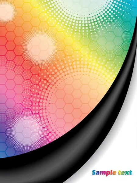 Halftone dots on rainbow backdrop — Stock Vector